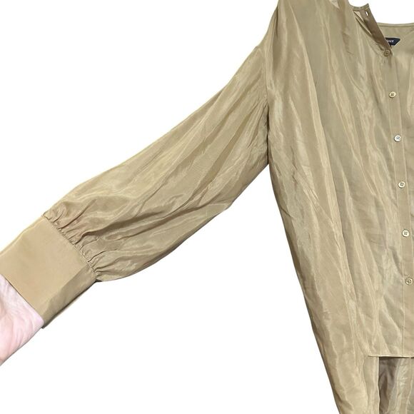 Quince Silk Blend Button Up Blouse M Oversized Office Siren Olive Gold LS - Picture 2 of 6